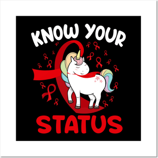 Know Your Status Aids Awareness HIV Disease Support Unicorn Posters and Art